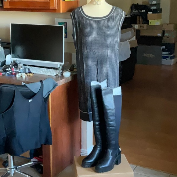 LACOSTE Granite/Brume Wool Blend Tunic Dress in Size 10, NWT - Picture 2 of 15